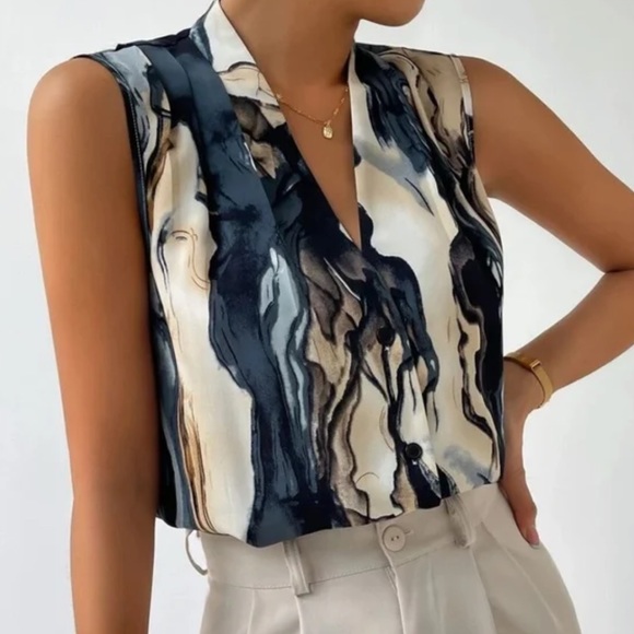 Luxe Marble Print Sleeveless Blouse - Picture 2 of 5
